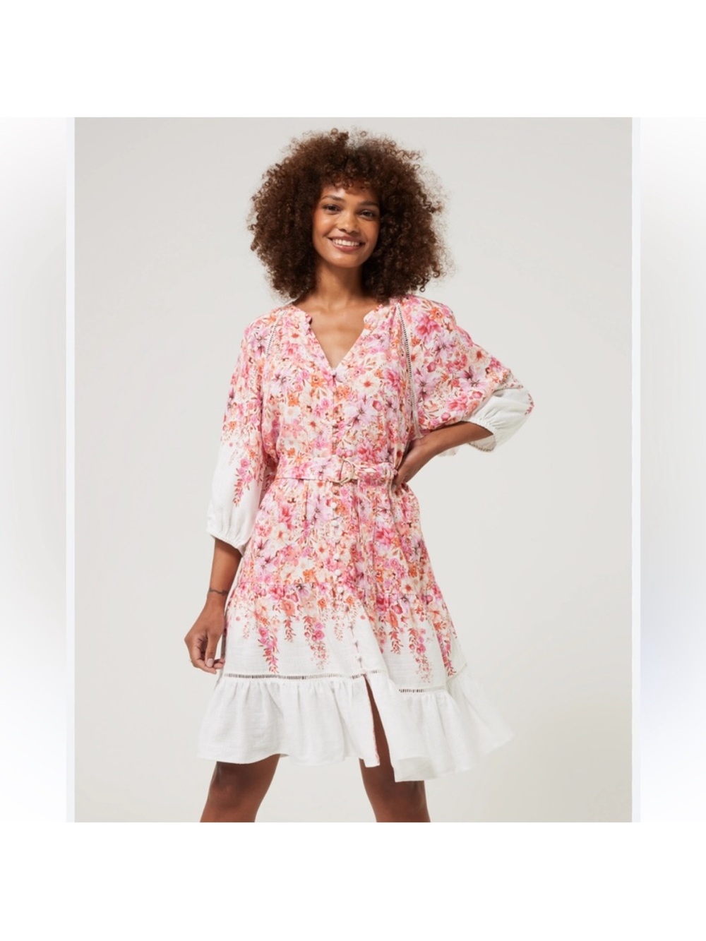 Pink Floral V-Neck Dress